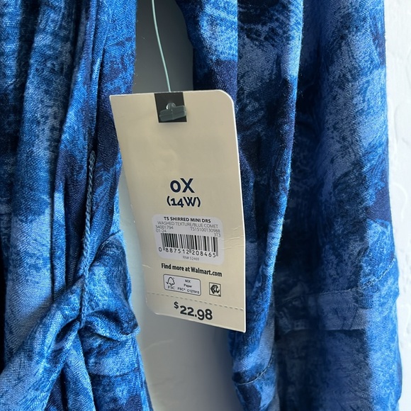 Terra & Sky Women's Plus Size Shirred Mini Washed texture Dress 0X (14W) Blue - Picture 10 of 13